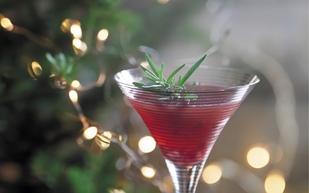 Pomegranate Martini with Rosemary Honey Syrup